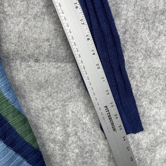 Evelyn Taylor Open Cardigan Women's Medium Navy Stripe Ribbed Drape-Hem - Picture 6 of 8